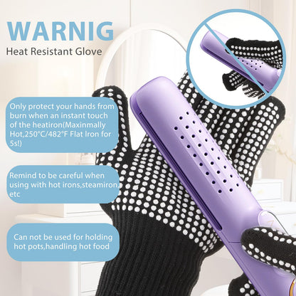Flexible universal fit styling glove being worn on an adult hand for heat protection.