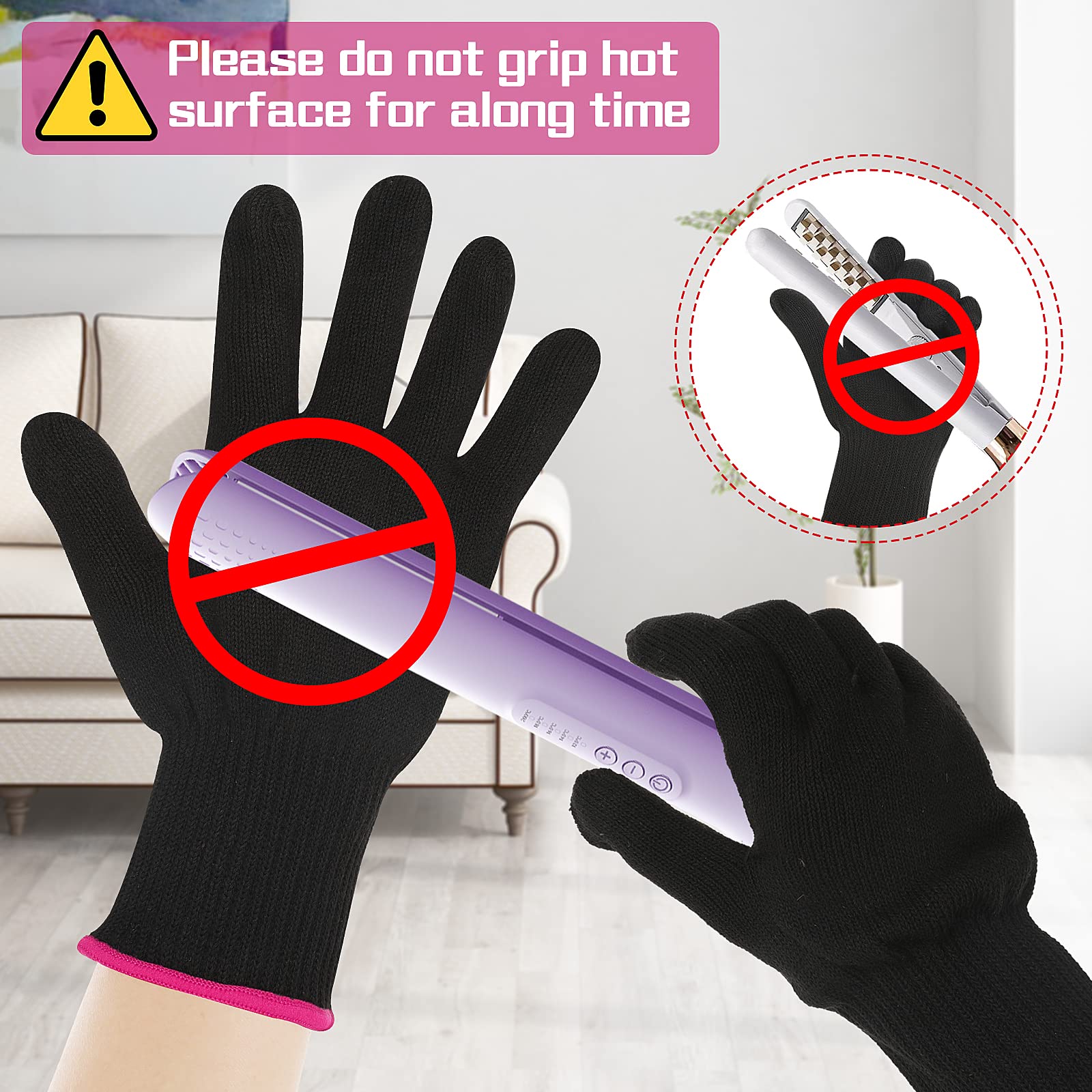 Two piece set of professional beauty anti scald gloves for flat irons.