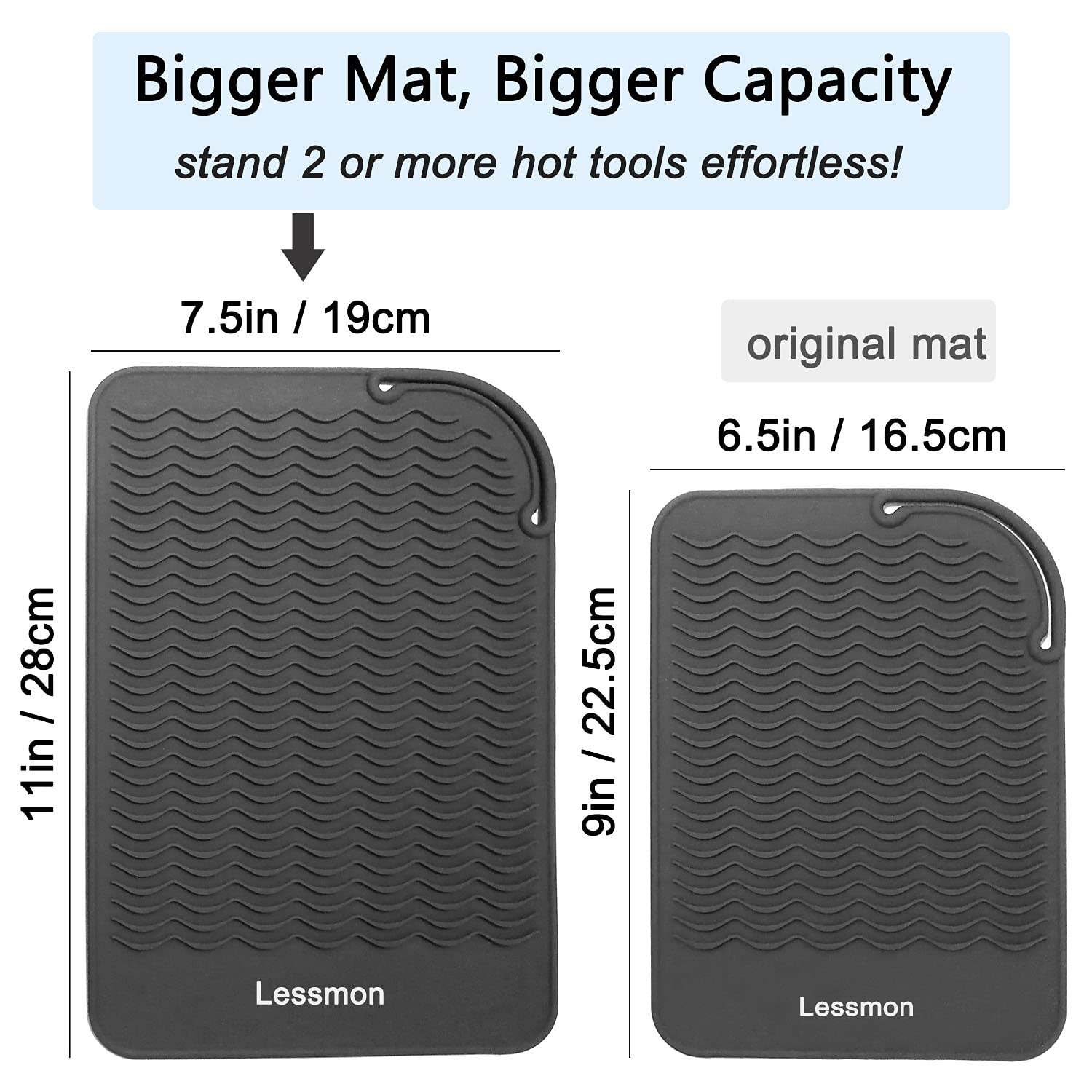 Black silicone protective mat rolled up compactly alongside the included heat resistant styling glove