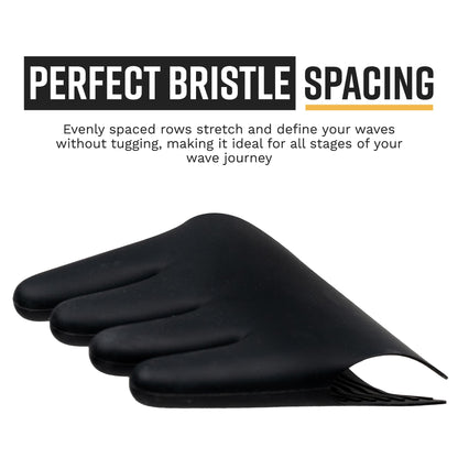 Side view of the silicone brush glove detailing the firm evenly spaced rows for hair tension