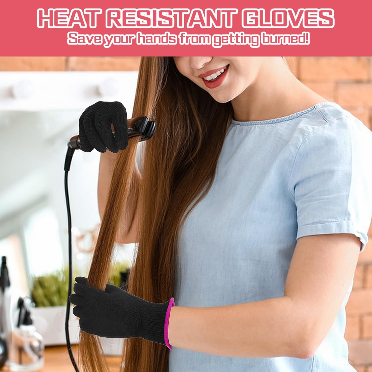 Thermal protection gloves worn on hand during hair styling