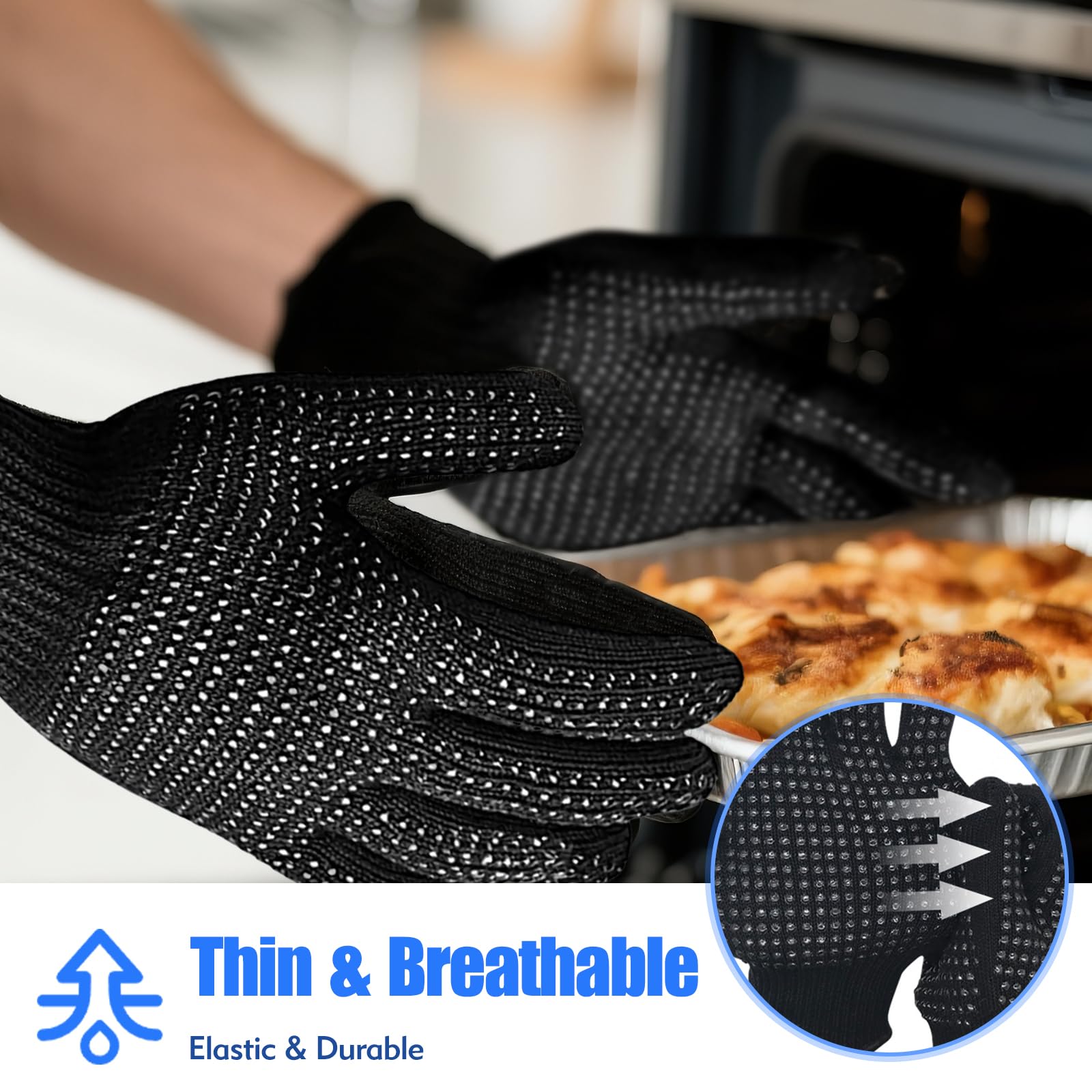 Sopito two pieces salon gloves laid flat demonstrating the universal fit size.