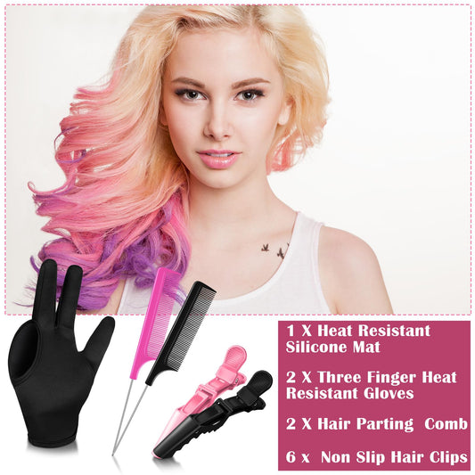 Skyley three finger heat protection gloves and pink alligator clips styling layout
