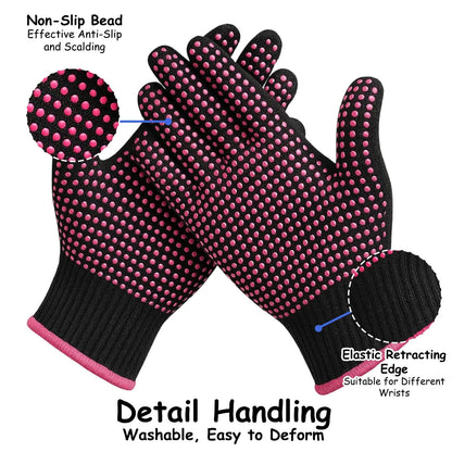ZHLKHIOP hair stylist thermal gloves being used with a hot curling wand tool.