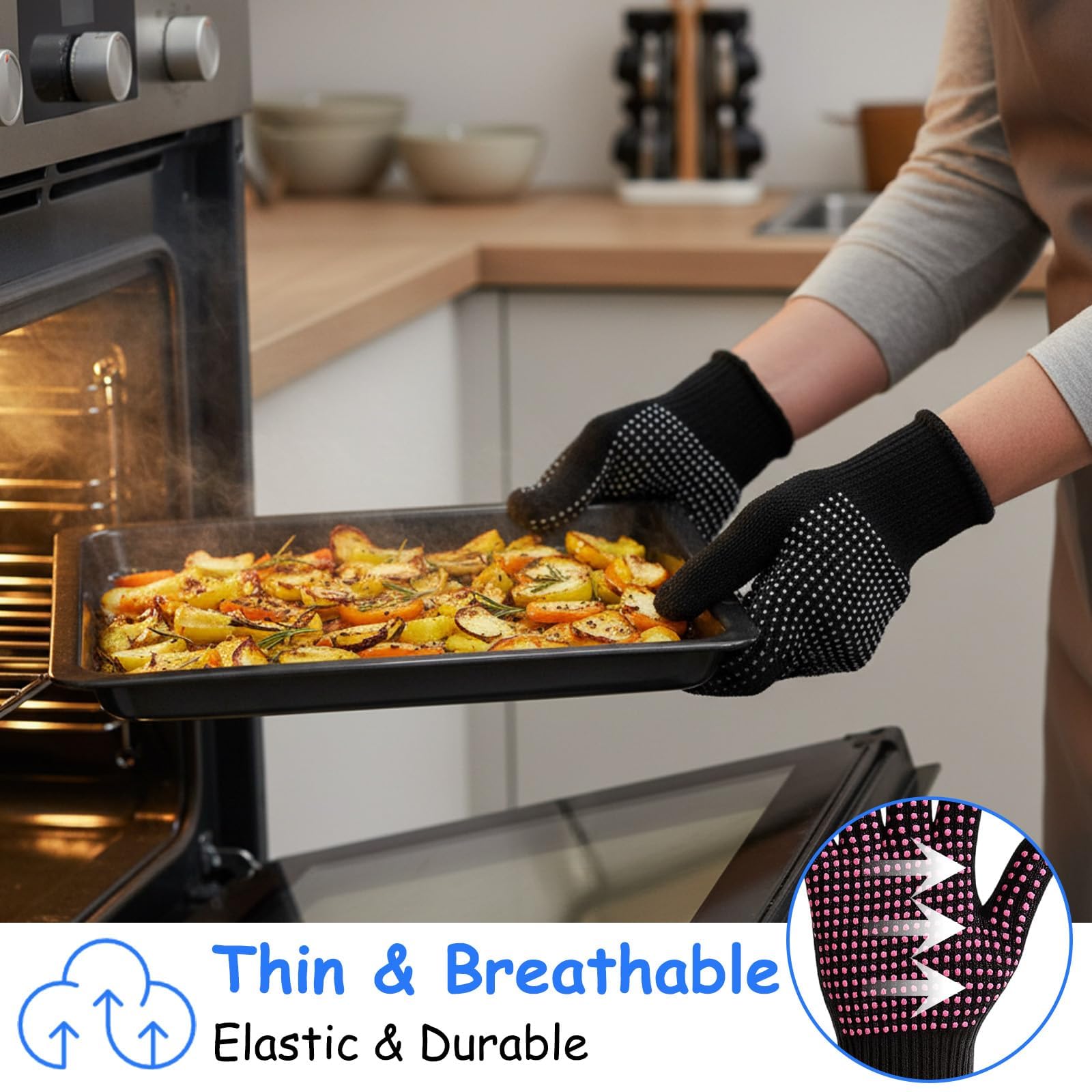 ZHLKHIOP non slip thermal barrier gloves displayed together for professional salon use.