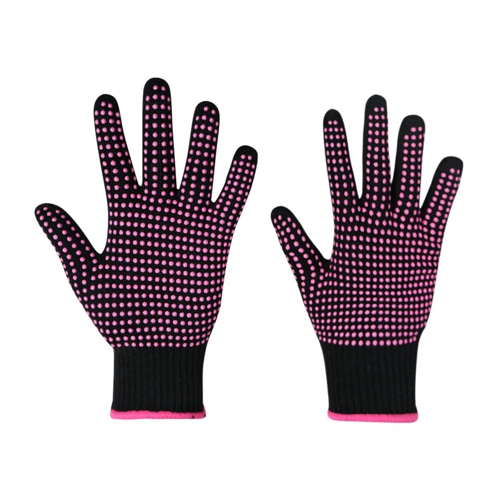 AnLipro high temperature resistant glove being used safely alongside a hot flat iron tool for hair straightening