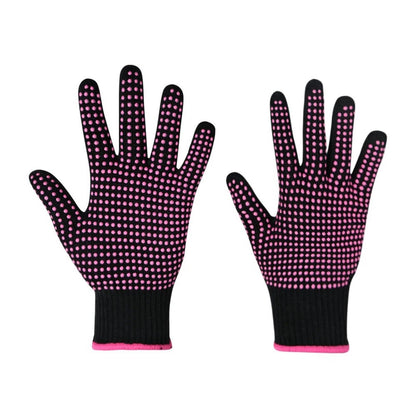 AnLipro high temperature resistant glove being used safely alongside a hot flat iron tool for hair straightening