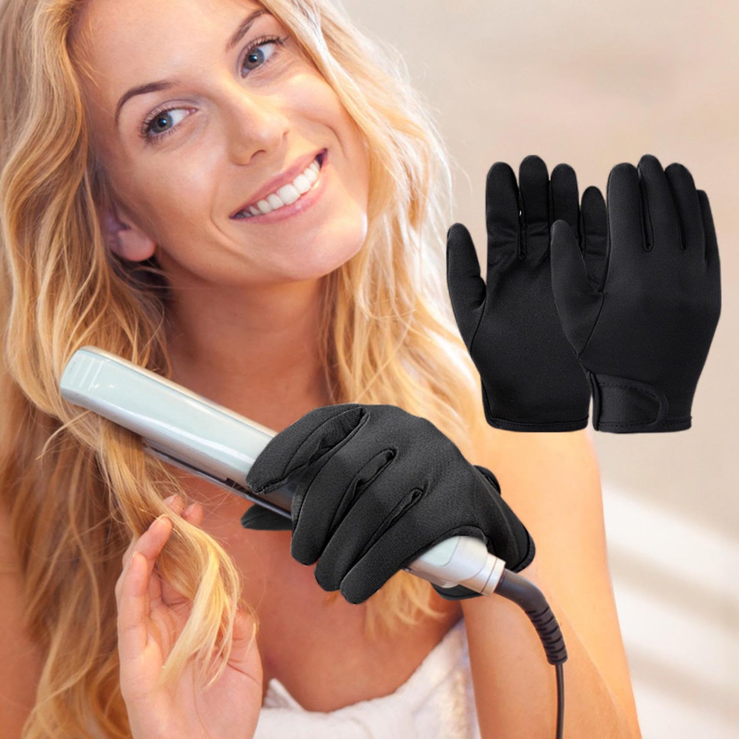 Left hand thermal styling glove showing elastic wrist band for a secure fit.