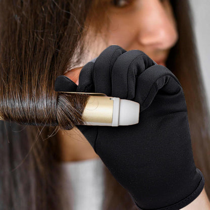Close up view of the durable stitching on the professional hair styling glove.