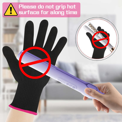 Lessmon styling glove protecting hands from flat iron heat during hair straightening