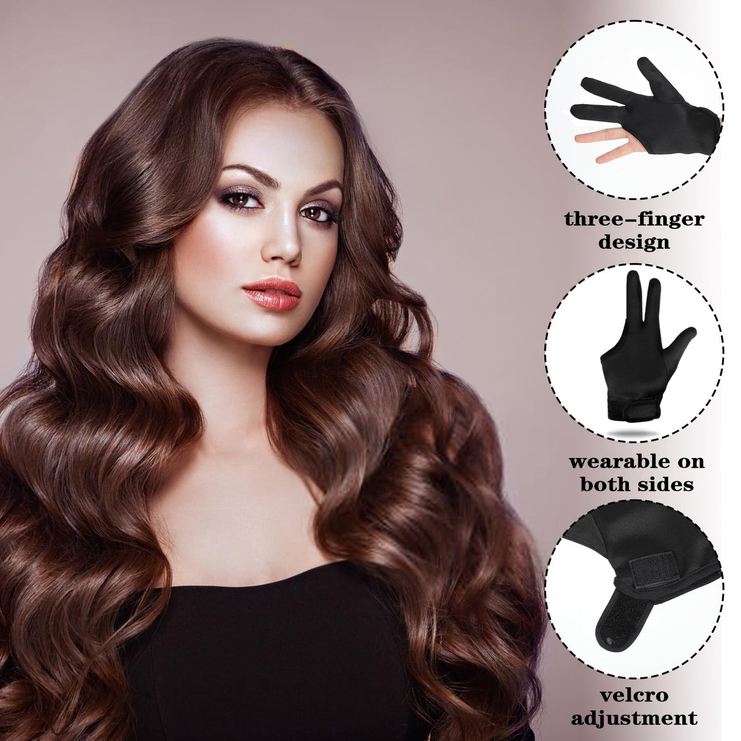 ElevateTech professional curling wand glove three finger mitten for thermal finger protection
