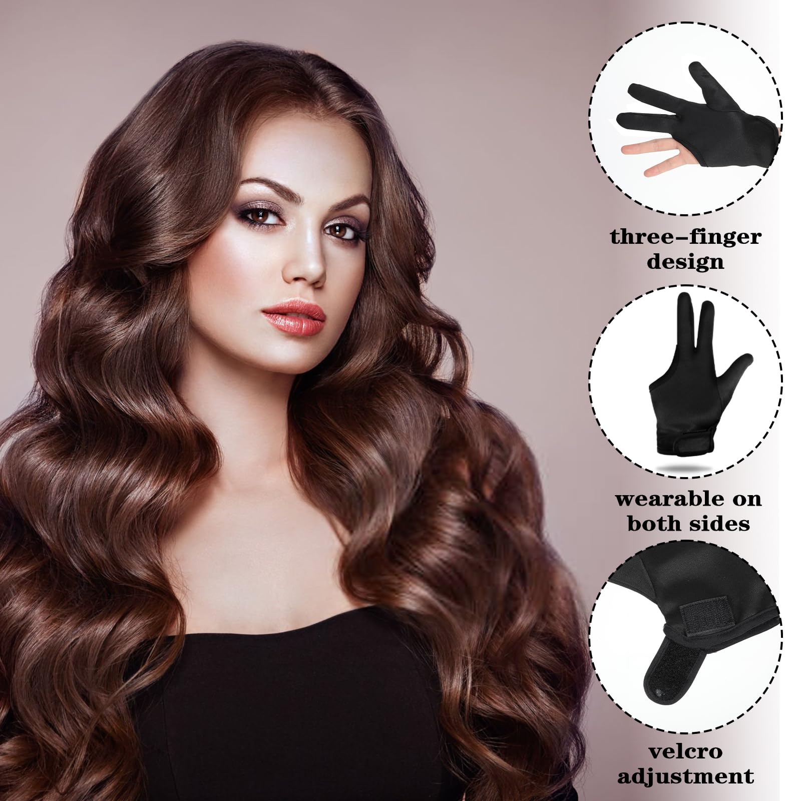 ElevateTech professional curling wand glove three finger mitten for thermal finger protection