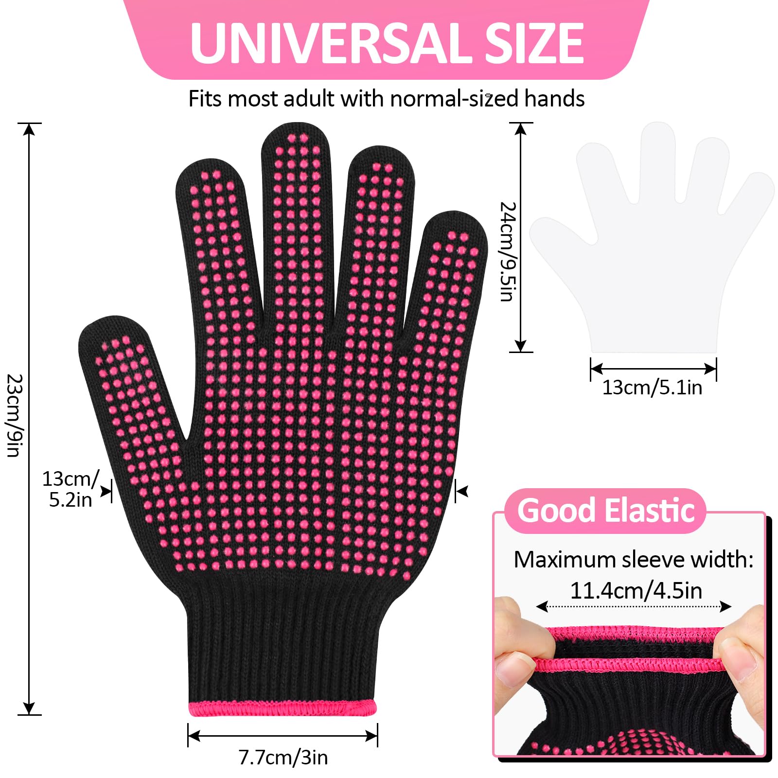 Oligei thermal styling gloves displayed with the included bundle of one hundred disposable liners