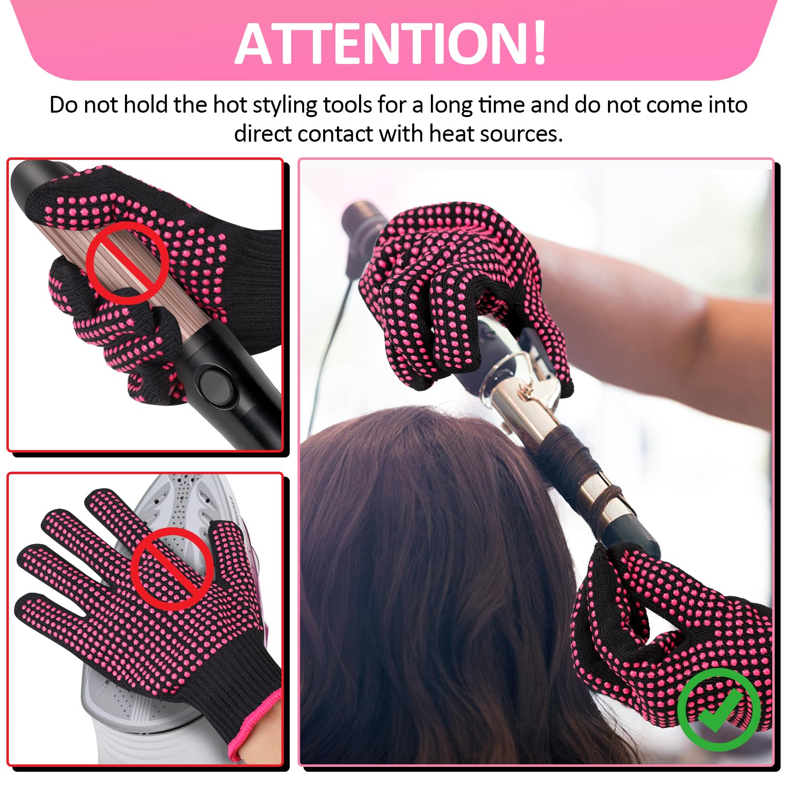 Four pack of Oligei rose red heat resistant gloves laid out flat showing symmetric double sided design