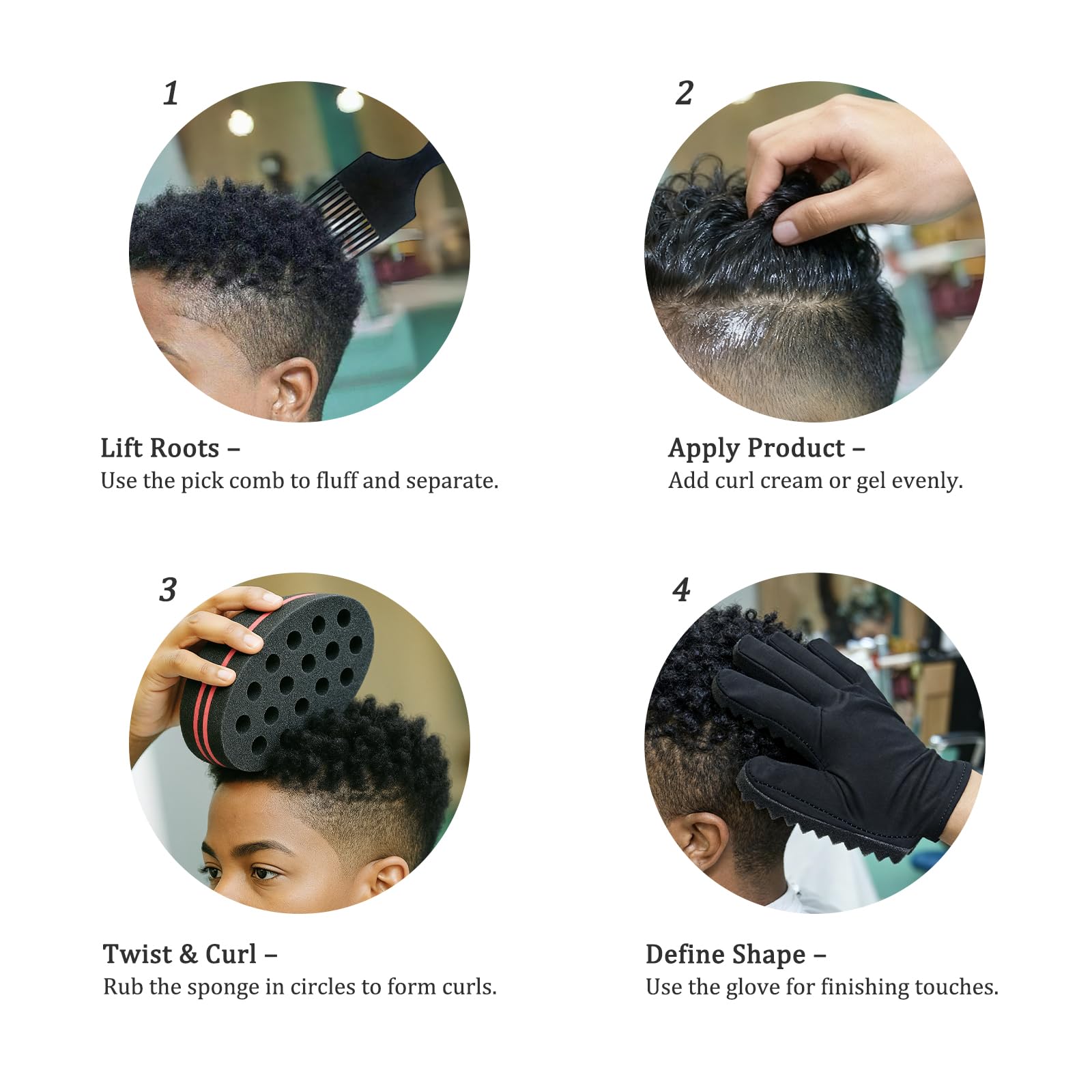 Sturdy steel needle hair pick comb with a comfortable black fist handle for lifting afro curls