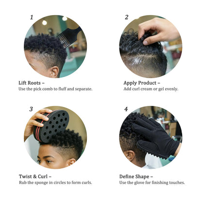 Sturdy steel needle hair pick comb with a comfortable black fist handle for lifting afro curls