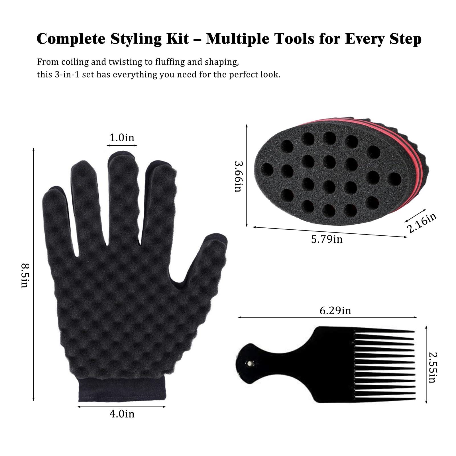 Packaging contents of the 3 piece imported twist and dreadlock locking kit for men and women
