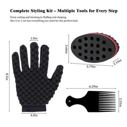 Packaging contents of the 3 piece imported twist and dreadlock locking kit for men and women