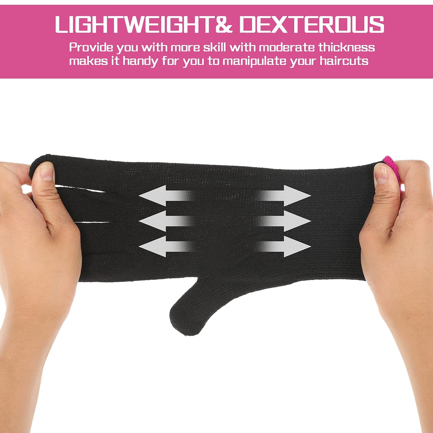 Close up view of the breathable cotton material and pink stitched border on Lessmon gloves.