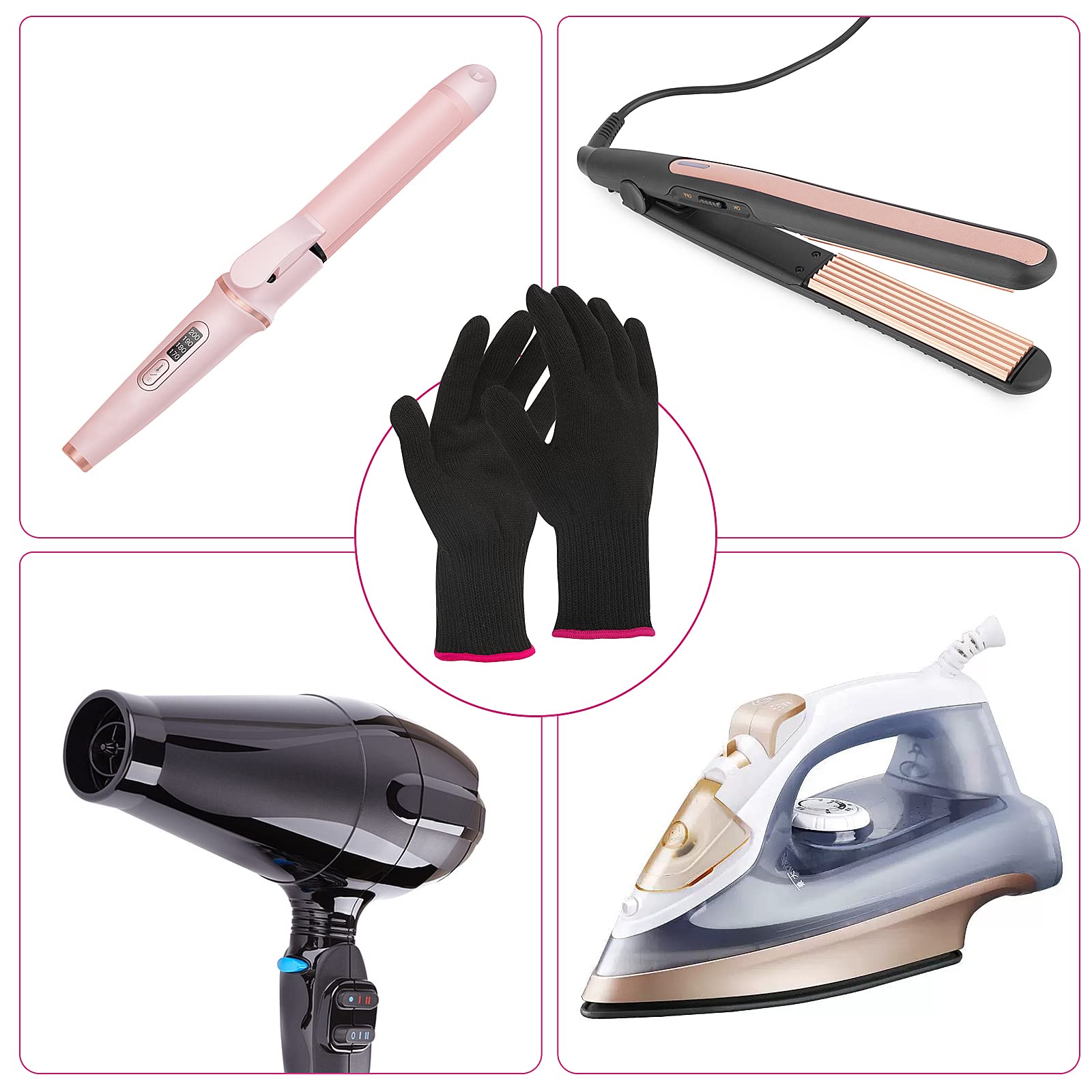 Lessmon anti scalding beauty gloves protecting hand while holding a hot curling iron barrel.