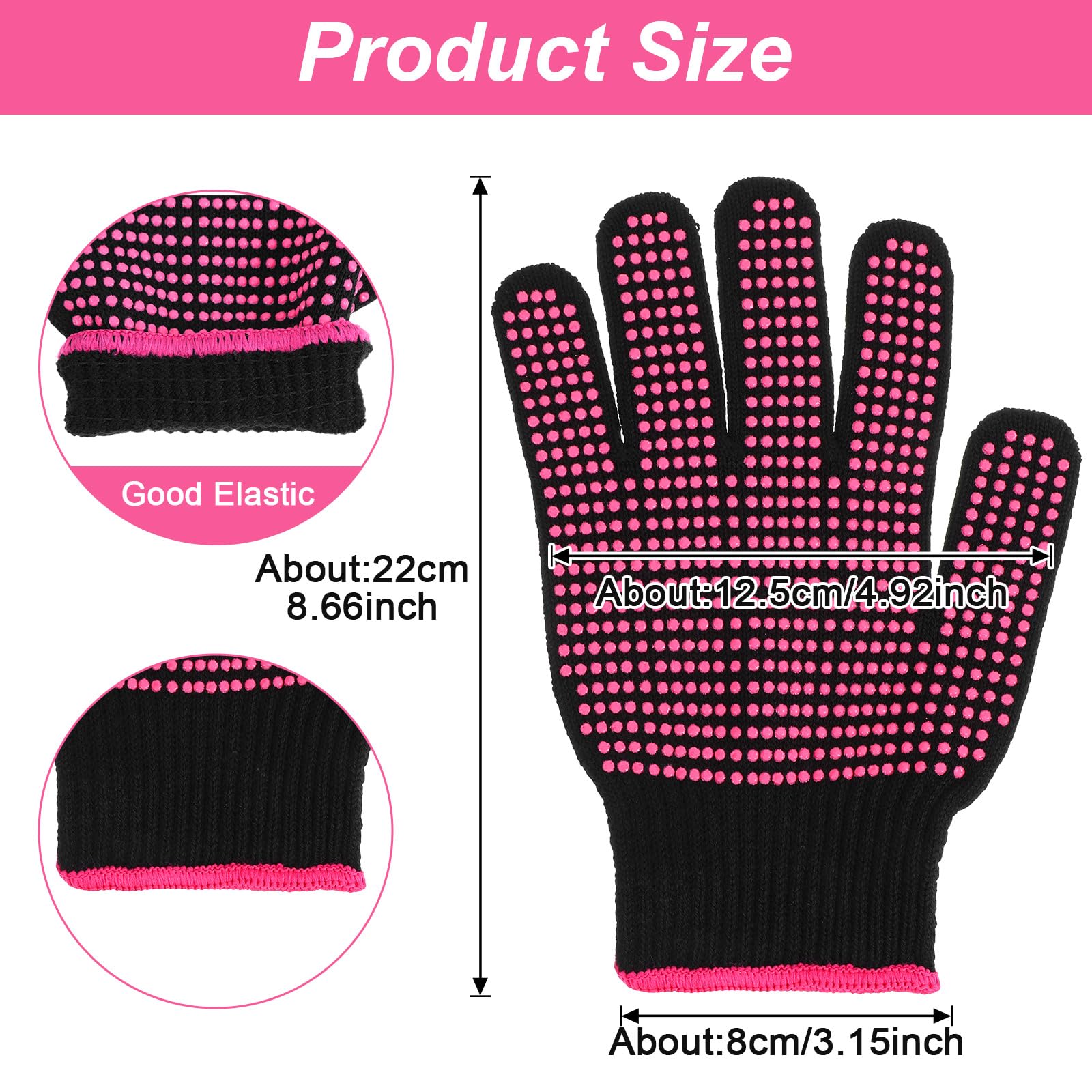 Two piece hair styling gloves displayed flat to highlight the universal five finger design.
