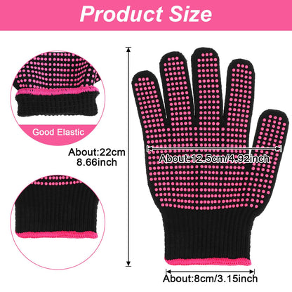 Two piece hair styling gloves displayed flat to highlight the universal five finger design.