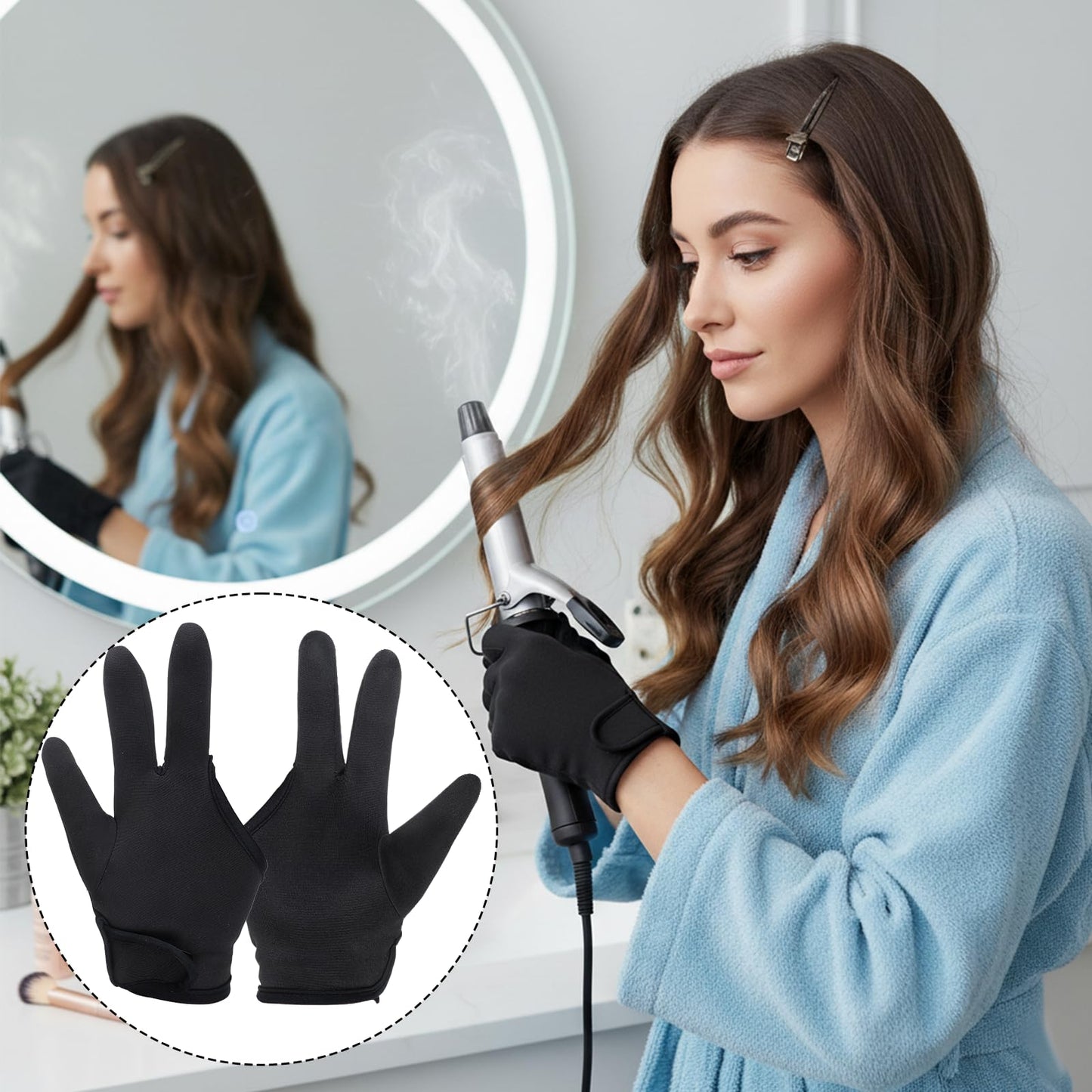Two count pack of black Vhermosa heat resistant gloves for salon hair straightening and perming safety