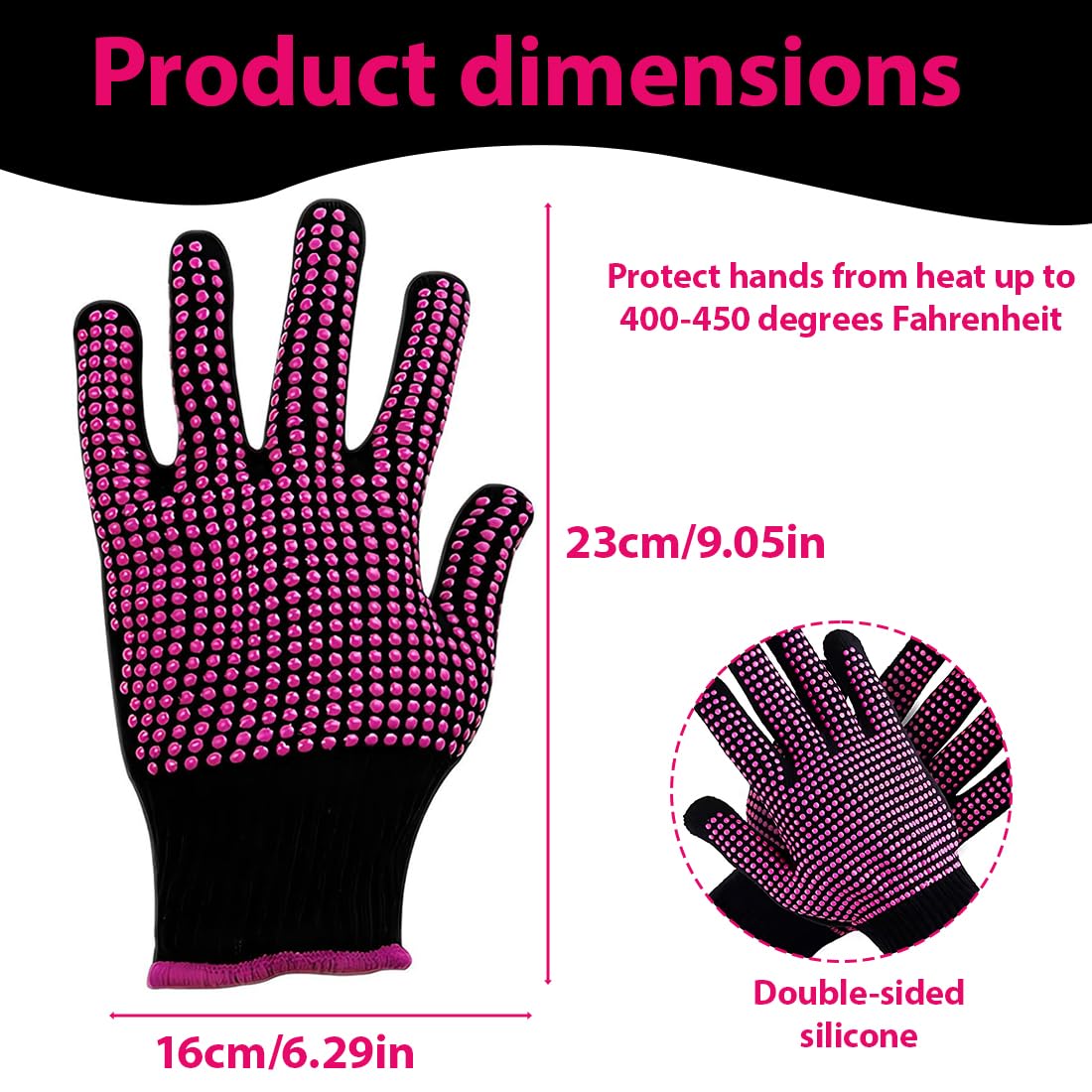 Two pieces of heat proof glove mitts displayed flat to highlight the five-finger styling design.