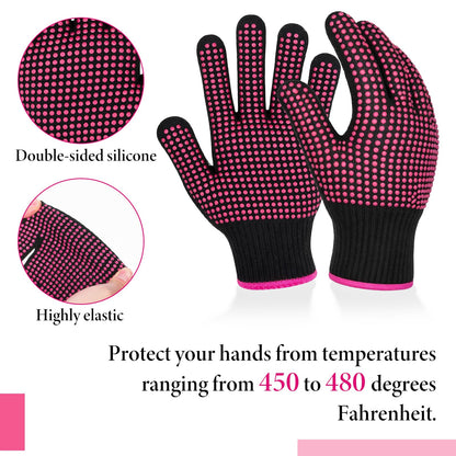 Stretchy universal fit material of hair tool safety glove being worn
