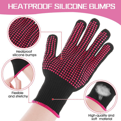 Two count of Dimeho professional heat proof glove mitts for hair styling safety.