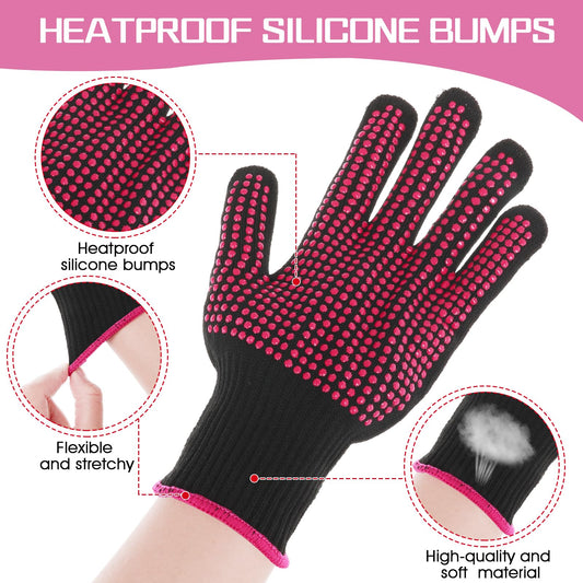 Two count of Dimeho professional heat proof glove mitts for hair styling safety.