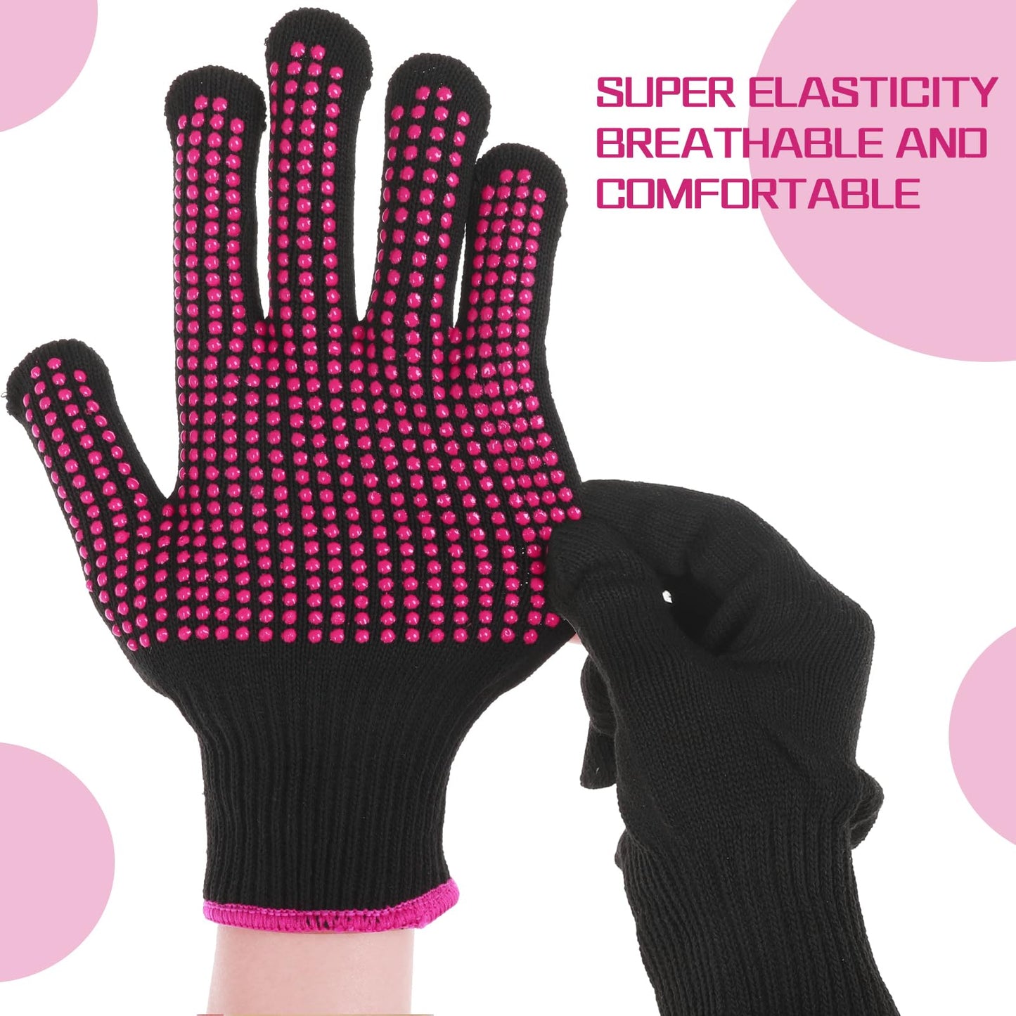 Close up view of the non slip thermostable silica gel bumps on Dimeho styling gloves.