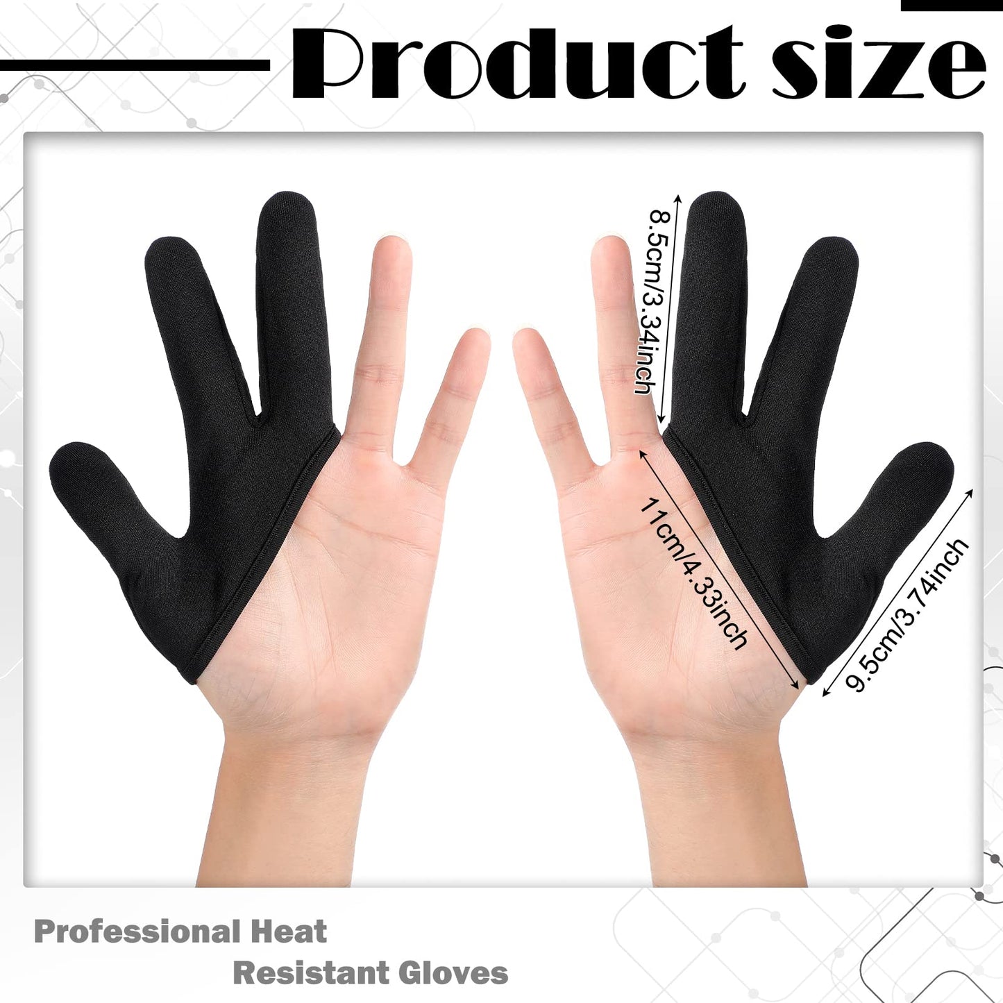 Black three finger reusable mittens worn on hand showcasing elasticity and flexibility for barbers