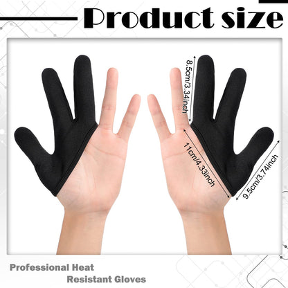 Black three finger reusable mittens worn on hand showcasing elasticity and flexibility for barbers