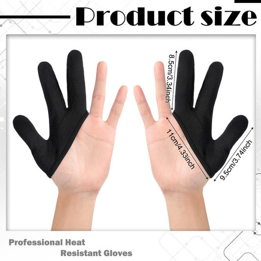 Black three finger reusable mittens worn on hand showcasing elasticity and flexibility for barbers