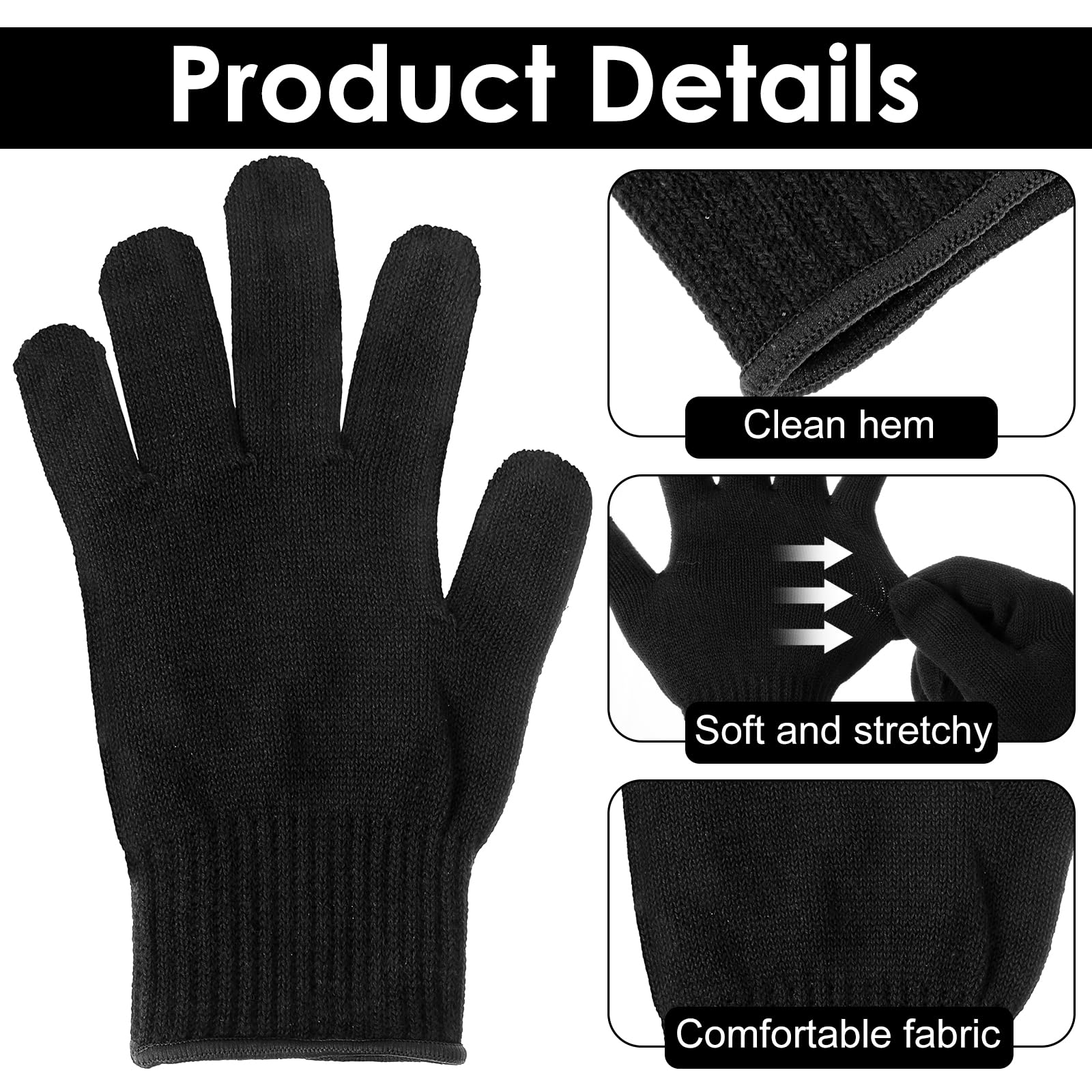 Four pack bundle of black universal size protective gloves for hair straighteners.