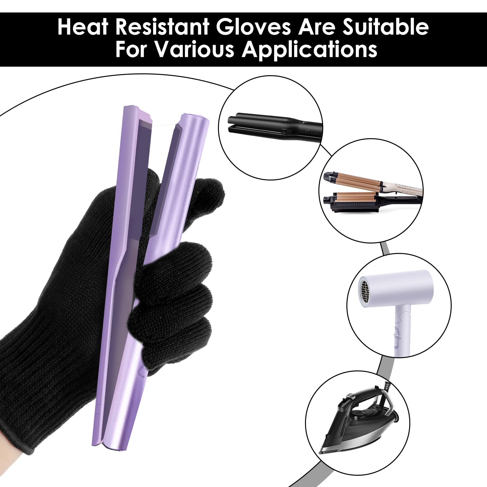 Detailed view of the flexible ribbed cuff on the hair styling heat glove.