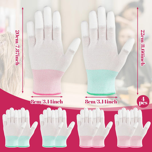 Four pairs of thermal protective gloves for curling irons laid out on a clean background.