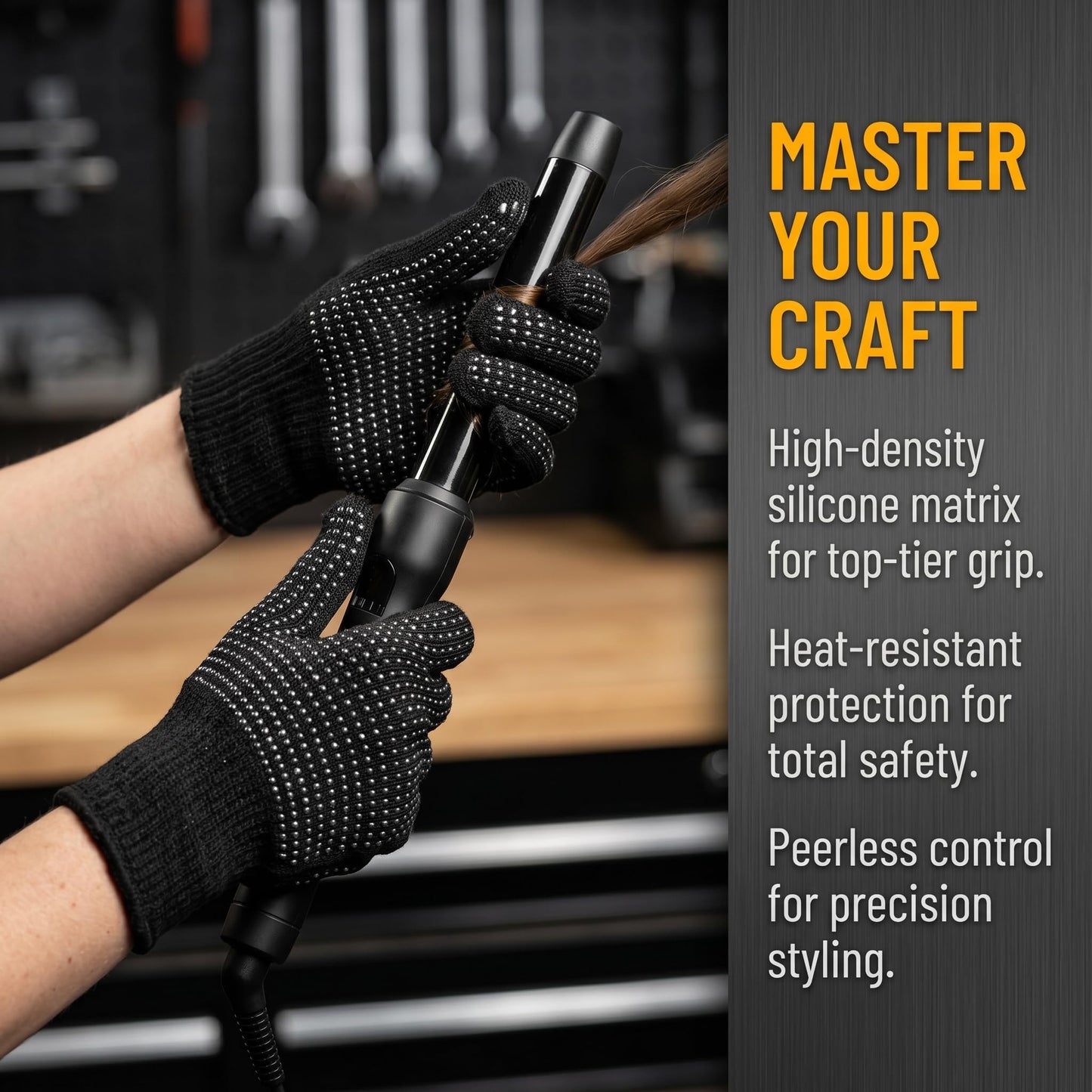 DDHHCP thermal styling gloves demonstrating the flexible five finger design