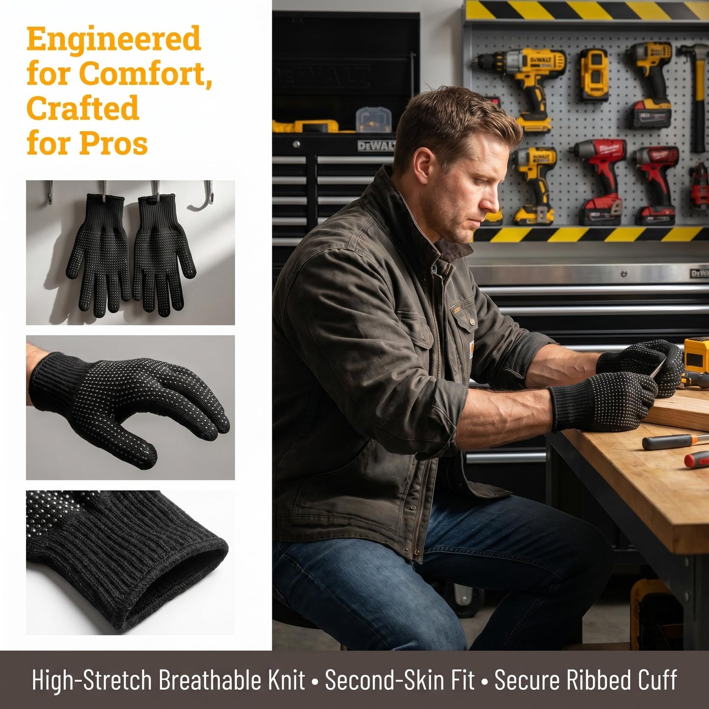 DDHHCP heat resistant gloves showing the double sided non slip silica gel pattern