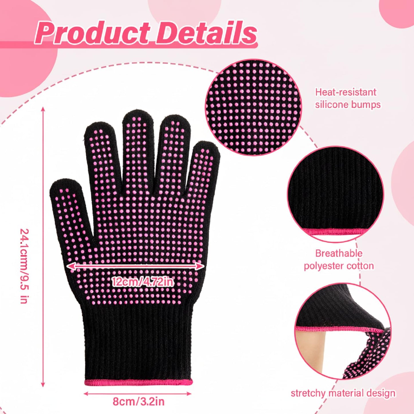Close up view of the anti slip silica gel nodules on the thermal styling gloves.