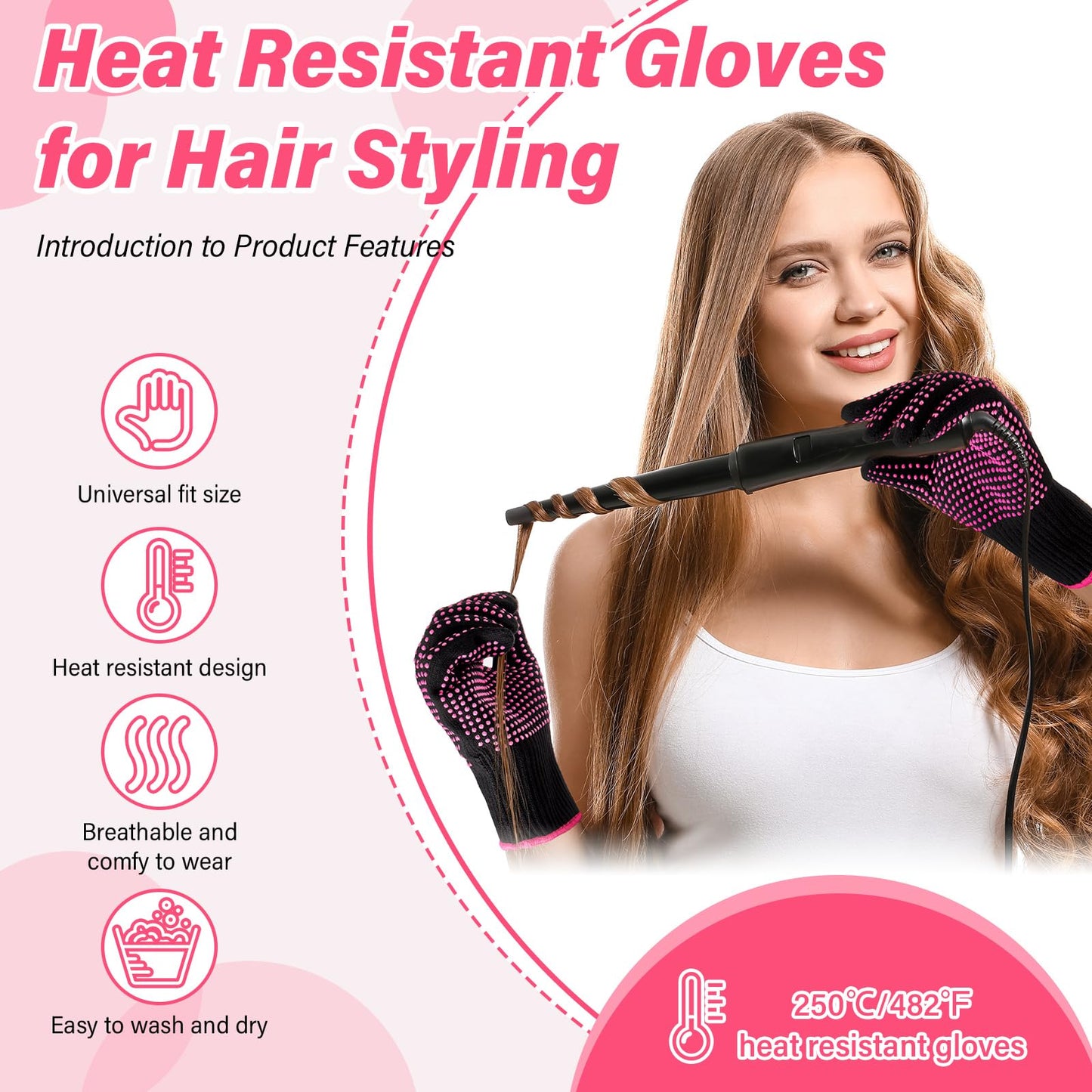 Suhine hair styling gloves showcasing the stretchable and breathable polyester cotton fabric.