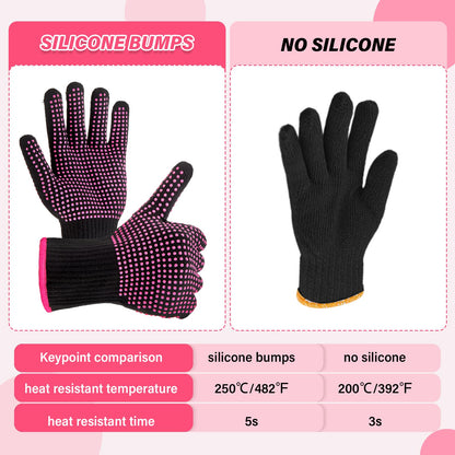 Suhine salon quality thermal gloves illustrating the flexible grip on a curling iron.