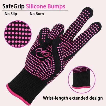 ANGENIL heat resistant gloves being used safely with a hot curling wand appliance