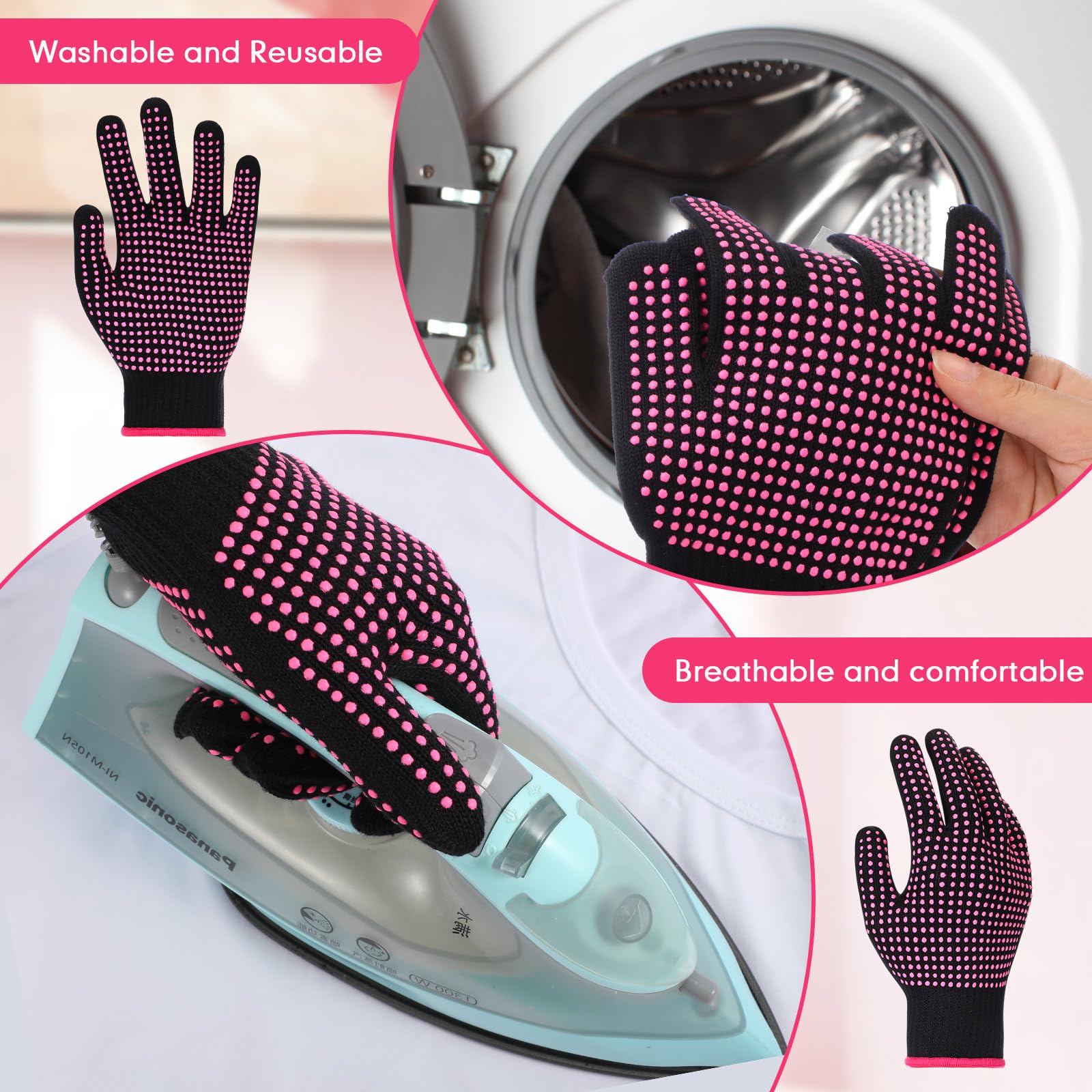 Breathable polyester cotton material of the thermal styling gloves showing flexible wrist cuff.