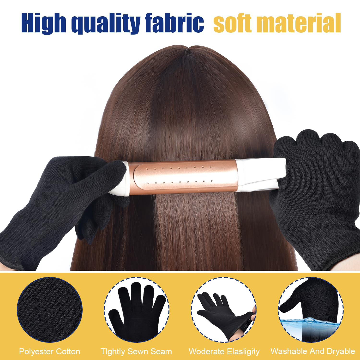 Close up view of high density polyester cotton material on IKOCO hair styling gloves