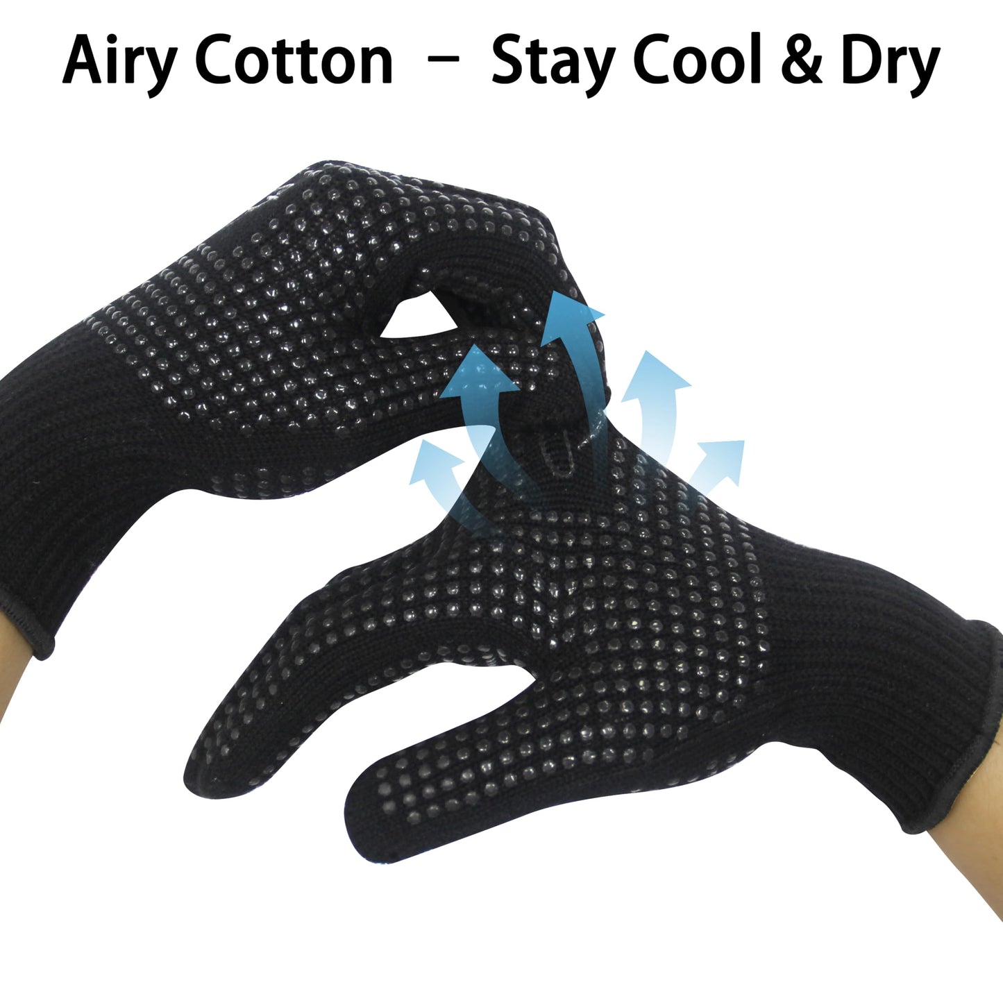 ANGENIL hair styling protection gloves being worn on hands to demonstrate elastic universal fit