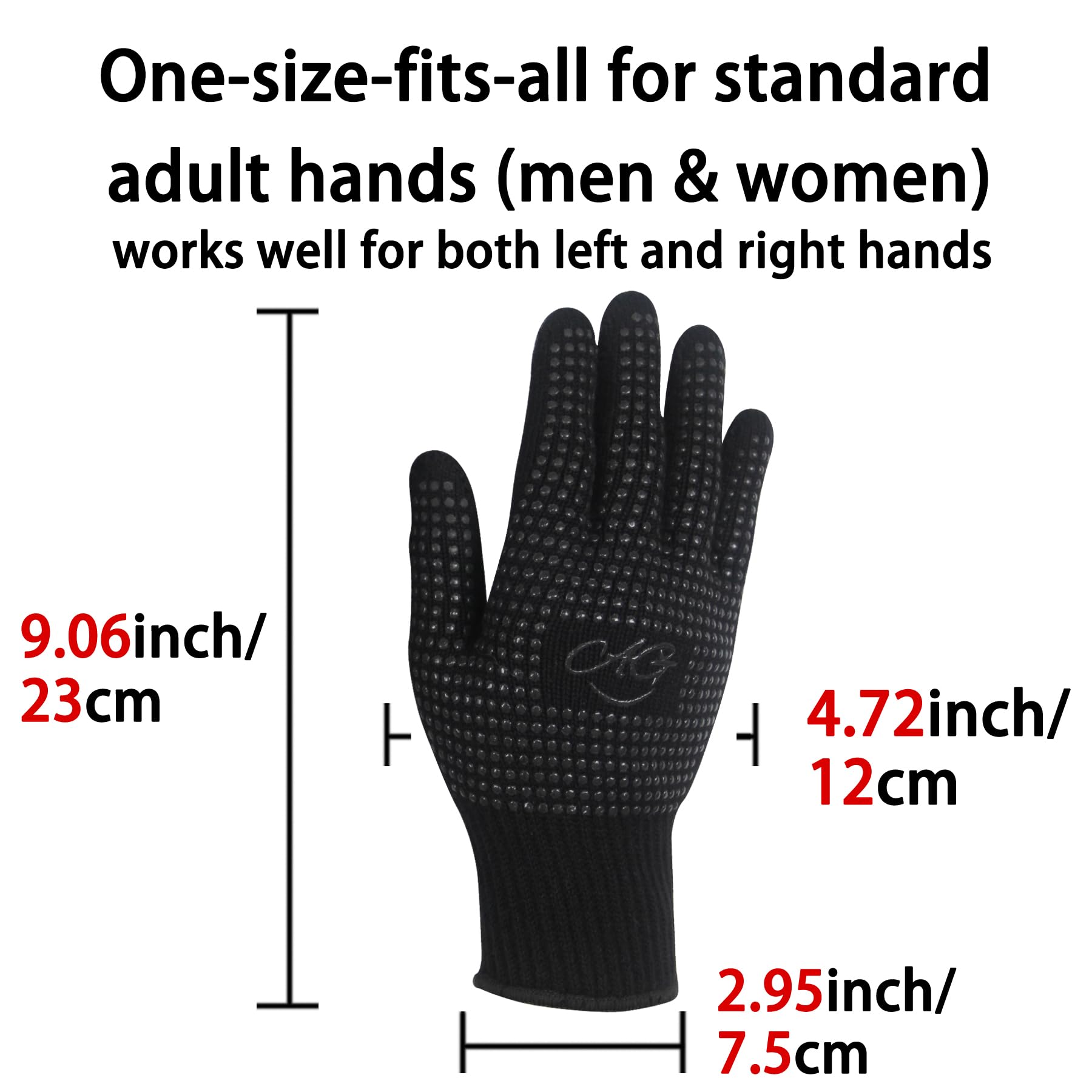 Double sided black silicone bumps on ANGENIL thermal insulation gloves for secure flat iron grip