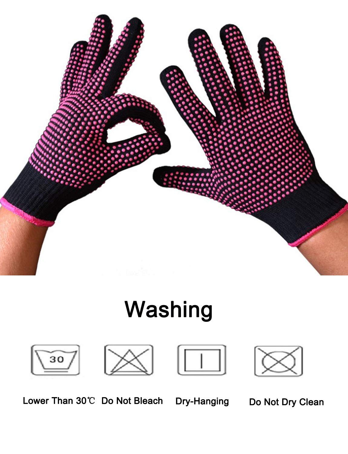 Side angle view of the black and pink heat resistant glove for secure tool grip
