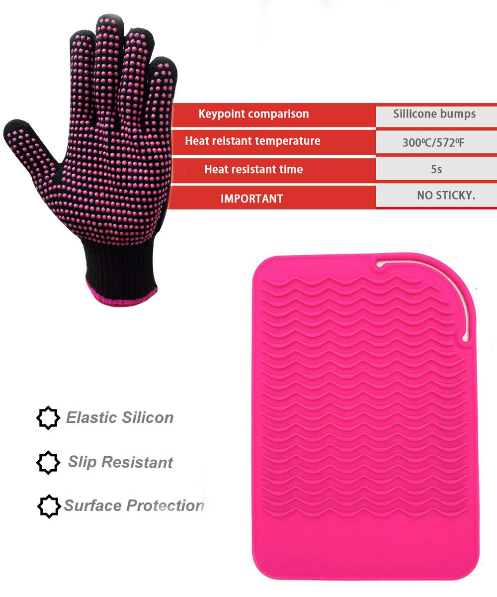 High density cotton styling glove with non slip silicone bumps for secure hair tool grip.